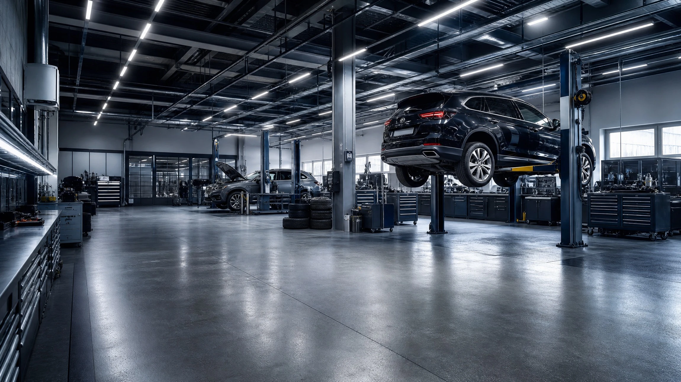 Mécanicien automobile travaillant sous le capot ouvert d'un véhicule dans un garage professionnel
